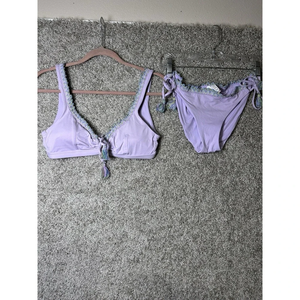 BECCA by Rebecca Virtue Iris Purple Crochet‎ Trim Bikini Set Size Large EUC!
